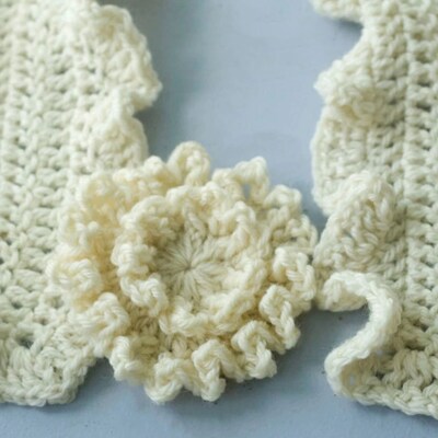 Crocheted Ruffle Scarf with Scarf Pin, Ruffled Scarf, Woman's Neck Scarf - image5